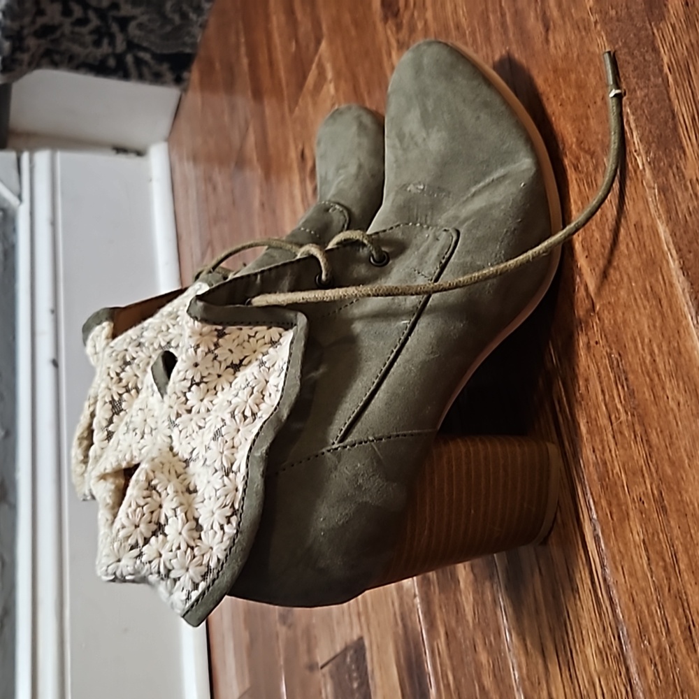 Olive green lace ankle booties